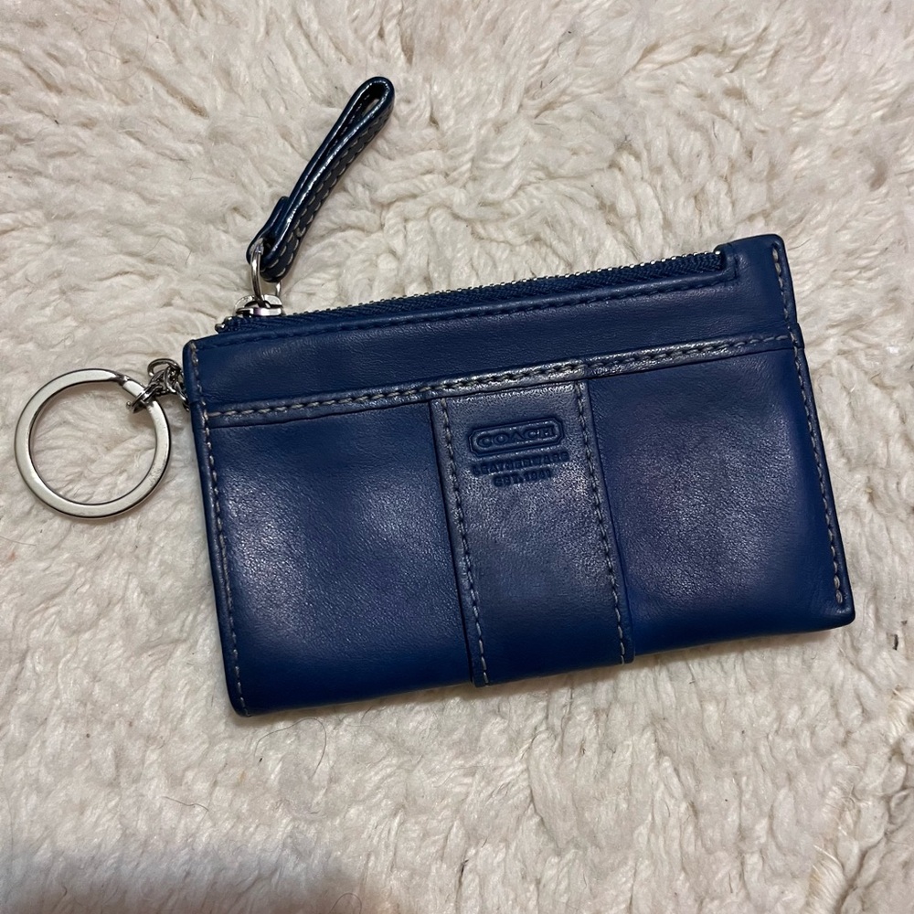 Vintage Coach Leather keychain wallet skinny mini in blue